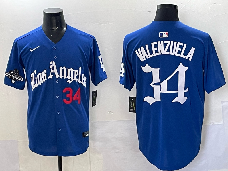 Men Los Angeles Dodgers #34 Valenzuela Blue 2025 Nike MLB Jersey style 0014